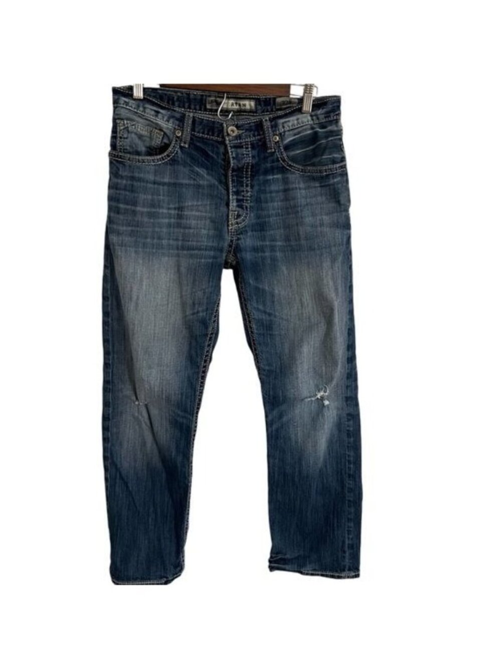 BKE Buckle Denim Men's Blue Jeans Ryan Medium Wash 32 SHORT Embellished Pockets